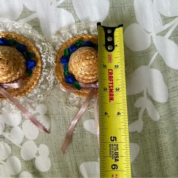 VTG Handmade Wicker Sun Hats Lace & Floral Magnet Cottagecore Farmhouse Set of 2 - Picture 9 of 10